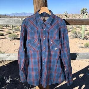 Wrangler Men's 2X Wrancher L/S Pearl Snap Cowboy Western Shirt Plaid Rodeo READ